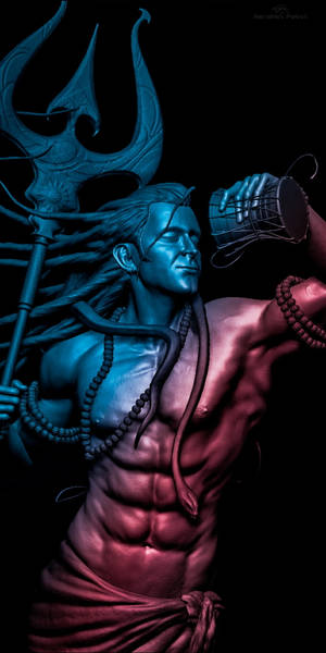 Lord Shiva Mobile Blue And Red Torso Wallpaper
