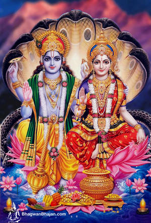 Lord Vishnu And Lakshmi On A Lotus Wallpaper