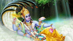 Lord Vishnu Surrounded By Clouds Wallpaper