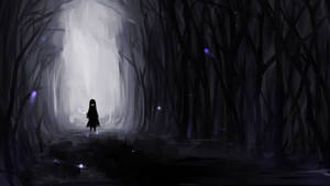 “lost In Thought, The Sad Anime Girl Wanders Through A Dark Forest.” Wallpaper