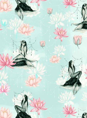 Lotus And Mermaid Pattern Wallpaper