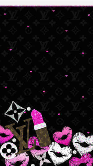 Louis Vuitton Wallpaper With Pink Lips And Hearts Wallpaper