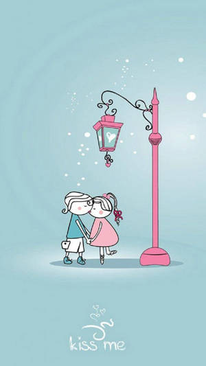 Love Cute Couple Pink Streetlight Wallpaper