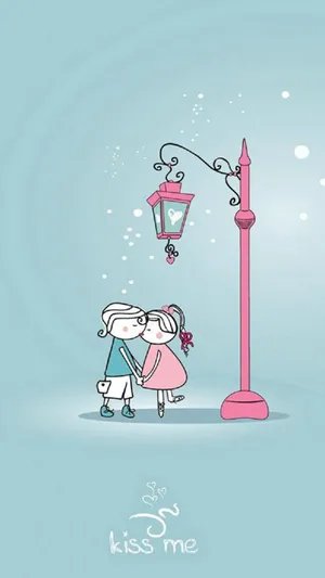 Love Cute Couple Pink Streetlight Wallpaper