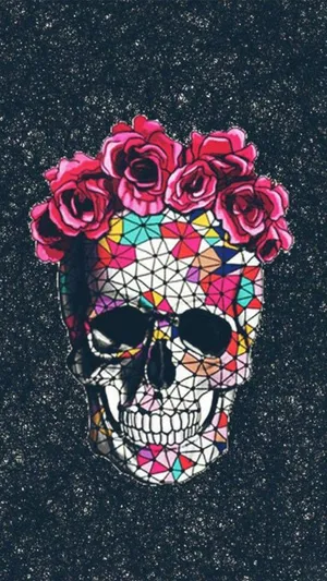 Love Skulls And Roses Geometric Mosaic Wallpaper