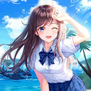 Lovely Anime Girl On Beach Wallpaper