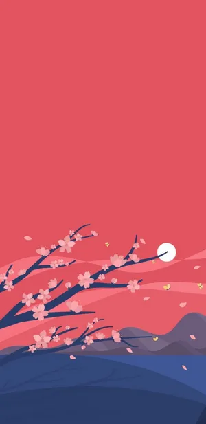 Lovely Cherry Blossoms Japanese Minimalist Wallpaper