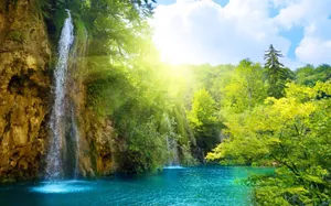 Lovely Falls Scenery Sunny Day Wallpaper