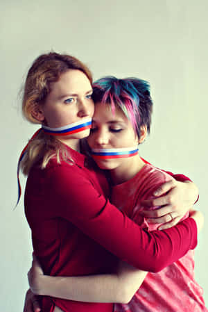 Lovely Mujeres Lesbianas Hugging Each Other Wallpaper