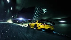 Low Angle Yellow Mazda Rx 7 Night City Wallpaper