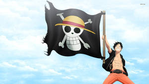 Luffy 4k With Black Pirate Flag Wallpaper