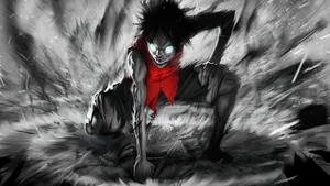 Luffy Black And White - A Brave Pirate Stands Firm Wallpaper