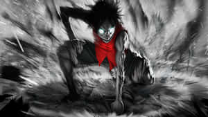 Luffy, The Straw Hat Pirate, Poses In A Dynamic Black And White Portrait. Wallpaper