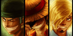 Luffy Zoro Sanji Foolish Smile Art Desktop Wallpaper