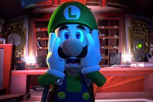 Luigi's Mansion 3 Luigi Shocked In Lobby Wallpaper