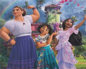 Luisa Madrigal From The Movie Encanto Surrounded By Her Little Sisters Wallpaper