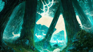 Luminous Jungle Deer Fantasy Wallpaper