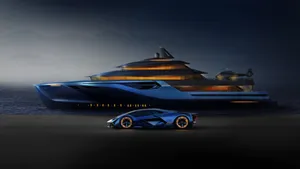 Luxurious Blue Yacht Cruising The High Seas Wallpaper