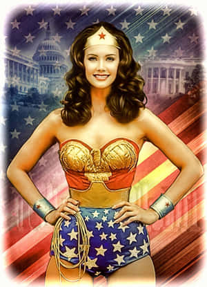 Lynda Carter Wonder Woman Patriotic Backdrop Wallpaper