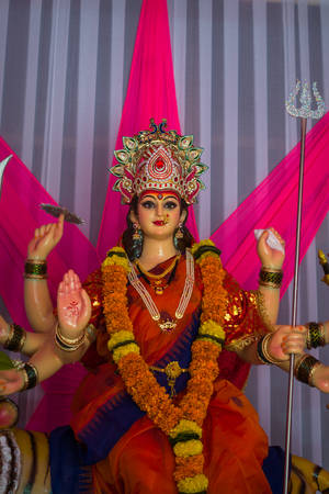 Maa Durga In Traditional Dress Wallpaper