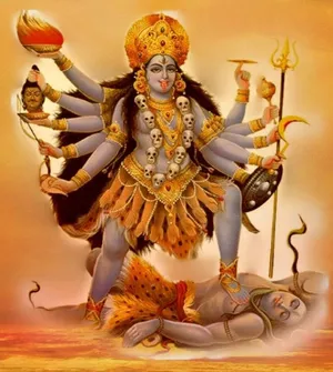Maa Kali On Shiva Gold Aesthetic Wallpaper