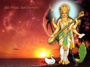 Maa Saraswati Devi Sunset Wallpaper