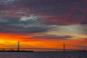 Mackinac Bridge With Sunset Wallpaper