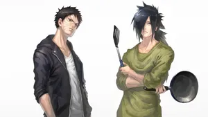 Madara And Obito With Pan And Spatula Wallpaper