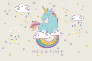 Magical Blue Rainbow Unicorn Wallpaper