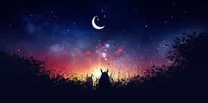 Magical Night Sky With Crescent Moon And Glowing Stars Wallpaper