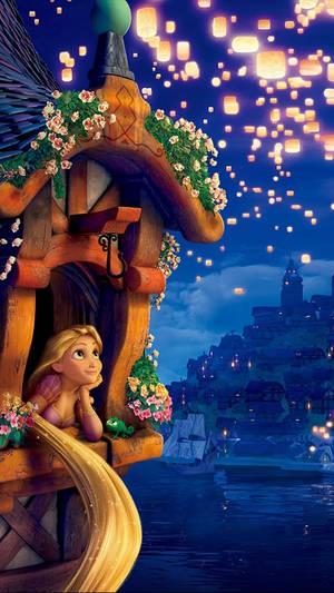 Magical Rapunzel In A Castle Disney Iphone Wallpaper