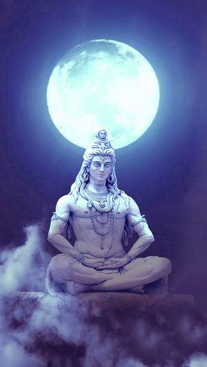 Mahadev Statue Under The Full Moon Hd Wallpaper