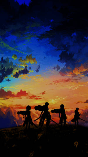 Main Characters Silhouette Attack On Titan Iphone Wallpaper