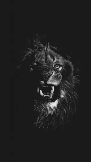 Majestic Black And White Lion Roaring Wallpaper