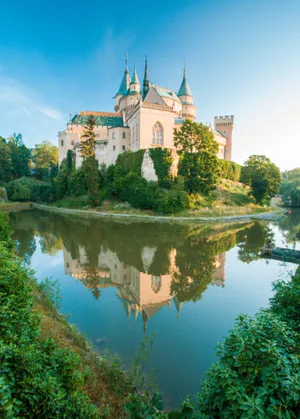 Majestic Bojnice Castle Under Clear Blue Sky Wallpaper