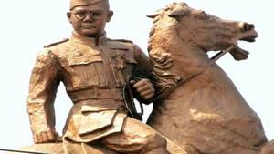 Majestic Bronze Statue Of Netaji Subhash Chandra Bose On Horseback Wallpaper