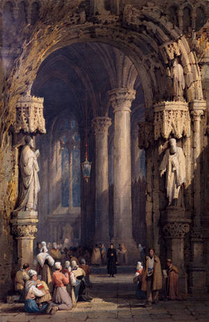 Majestic Cathedral Interior Artwork By Samuel Prout Wallpaper