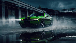 Majestic Dodge Challenger Demon In Lush Green, Glowing In 4k Resolution Wallpaper