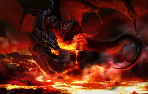 Majestic Fire Dragon Igniting From Molten Magma Wallpaper
