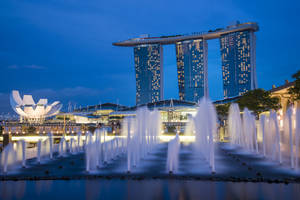 Majestic Fountain Jets At Marina Bay Sands Wallpaper