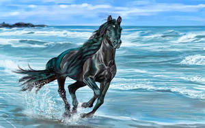 Majestic Horse Galloping On The Beach Wallpaper