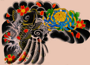 Majestic Japanese Dragon Tattoo With Koi Fish Design Wallpaper