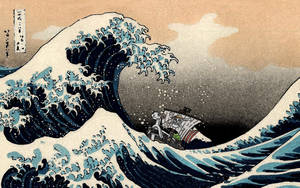 Majestic Japanese Wave Carries The Iconic Going Merry Wallpaper