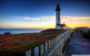 Majestic Lighthouse Illuminating The Night Sky Wallpaper