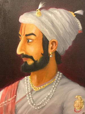 Majestic Oil Portrait Of Sambhaji Maharaj Wallpaper