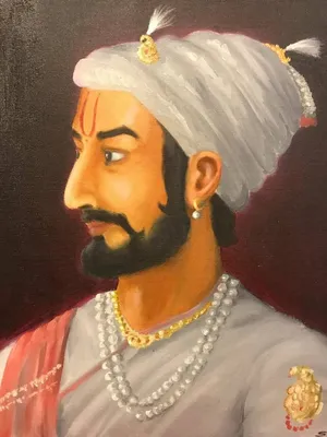 Majestic Oil Portrait Of Sambhaji Maharaj Wallpaper