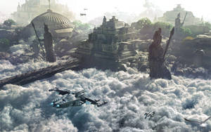 Majestic Statues Hovering In Clouds - A Dramatic Scene From Civilization 5 Wallpaper