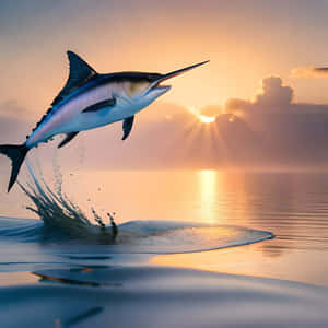 Majestic Swordfish Leapingat Sunset Wallpaper