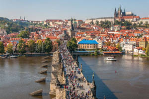 Majestic View Of Prague's Historic Old Town Bridge Tower Wallpaper