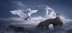 Majestic White Pegasus Soaring The Sky Wallpaper